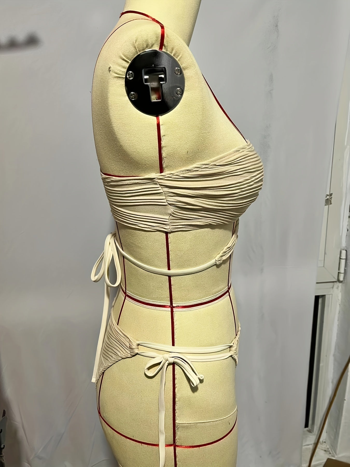 Asymmetric One Shoulder Criss Cross 2 Piece Set Bikini, Bow Tie Ruched Fabric Tie Back Swimsuits, Women's Swimwear & Clothing