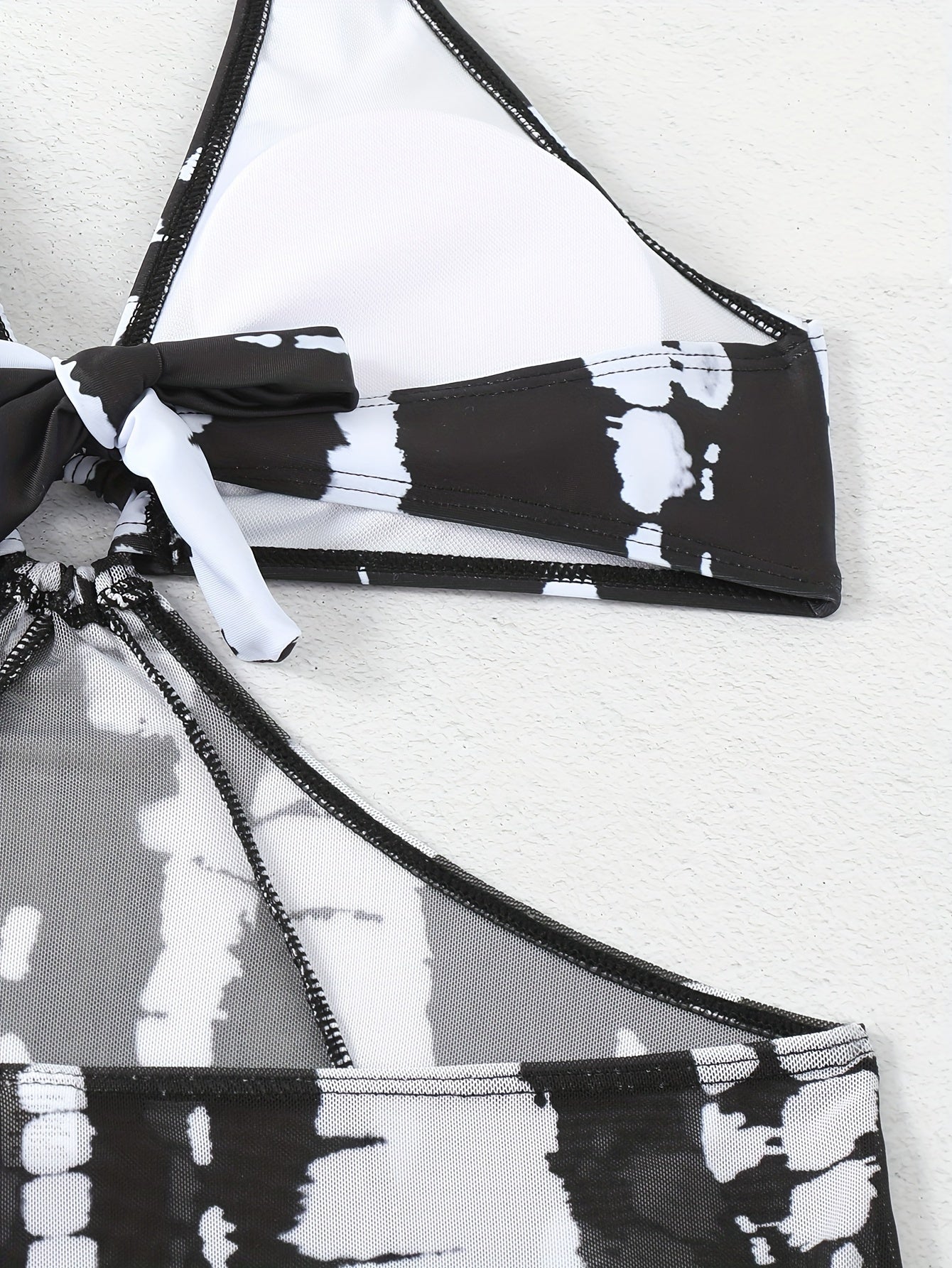 2 Piece Set Striped Print Halter Ring Swimsuits, High Stretch Split Mesh Elegant Beachwear for Women