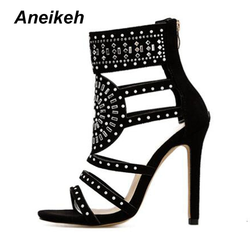 Women Fashion Open Toe Rhinestone Design High Heel Sandals