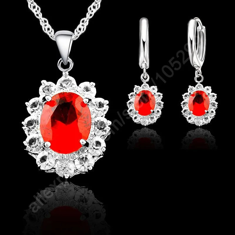 Sterling Silver Elegant Flower Shape Women Necklace Earring Jewelry Sets