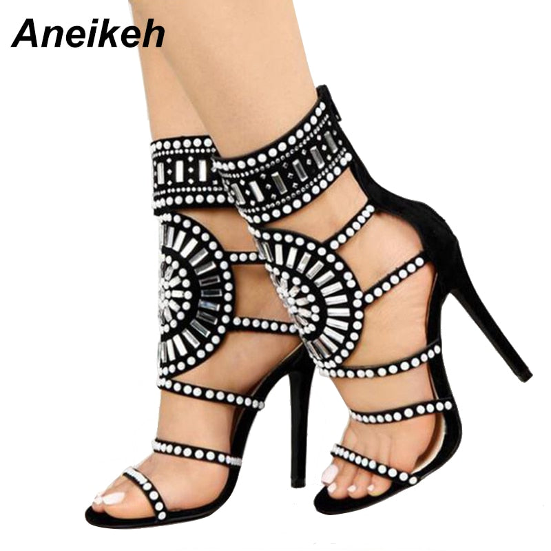 Women Fashion Open Toe Rhinestone Design High Heel Sandals