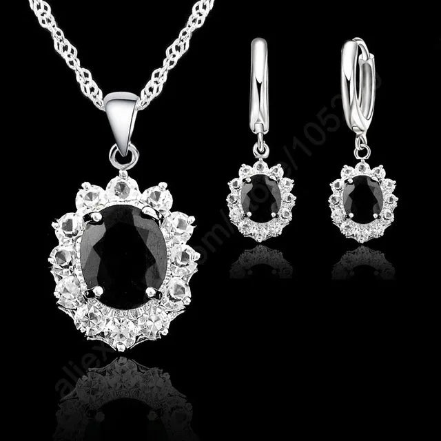 Sterling Silver Elegant Flower Shape Women Necklace Earring Jewelry Sets