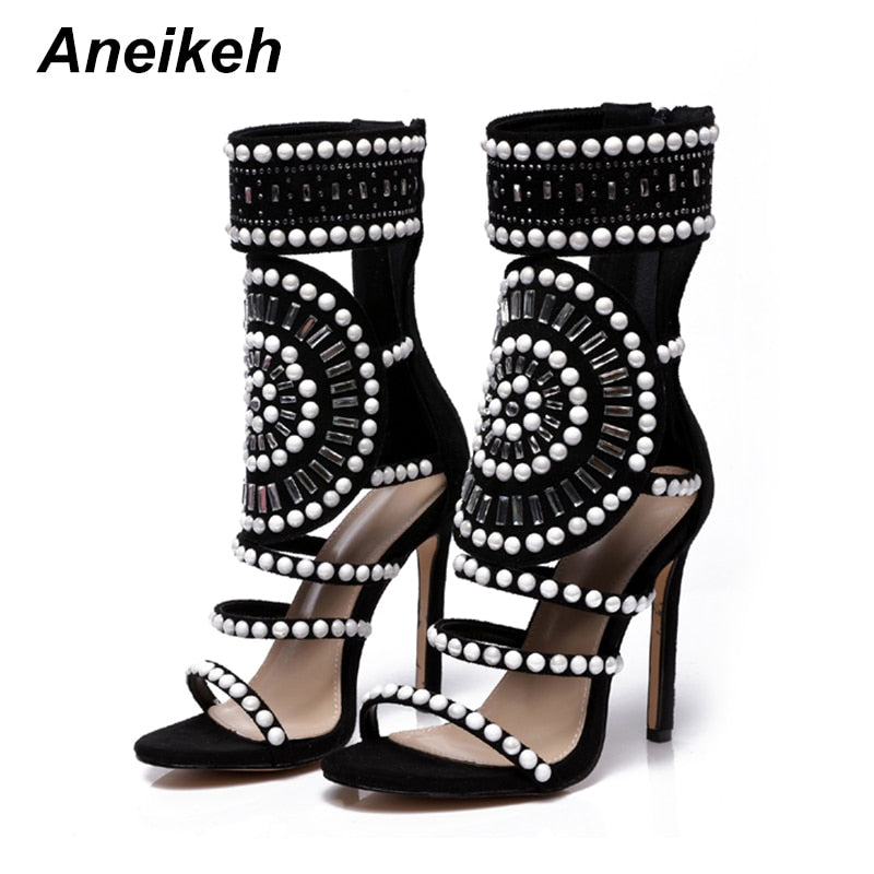 Women Fashion Open Toe Rhinestone Design High Heel Sandals
