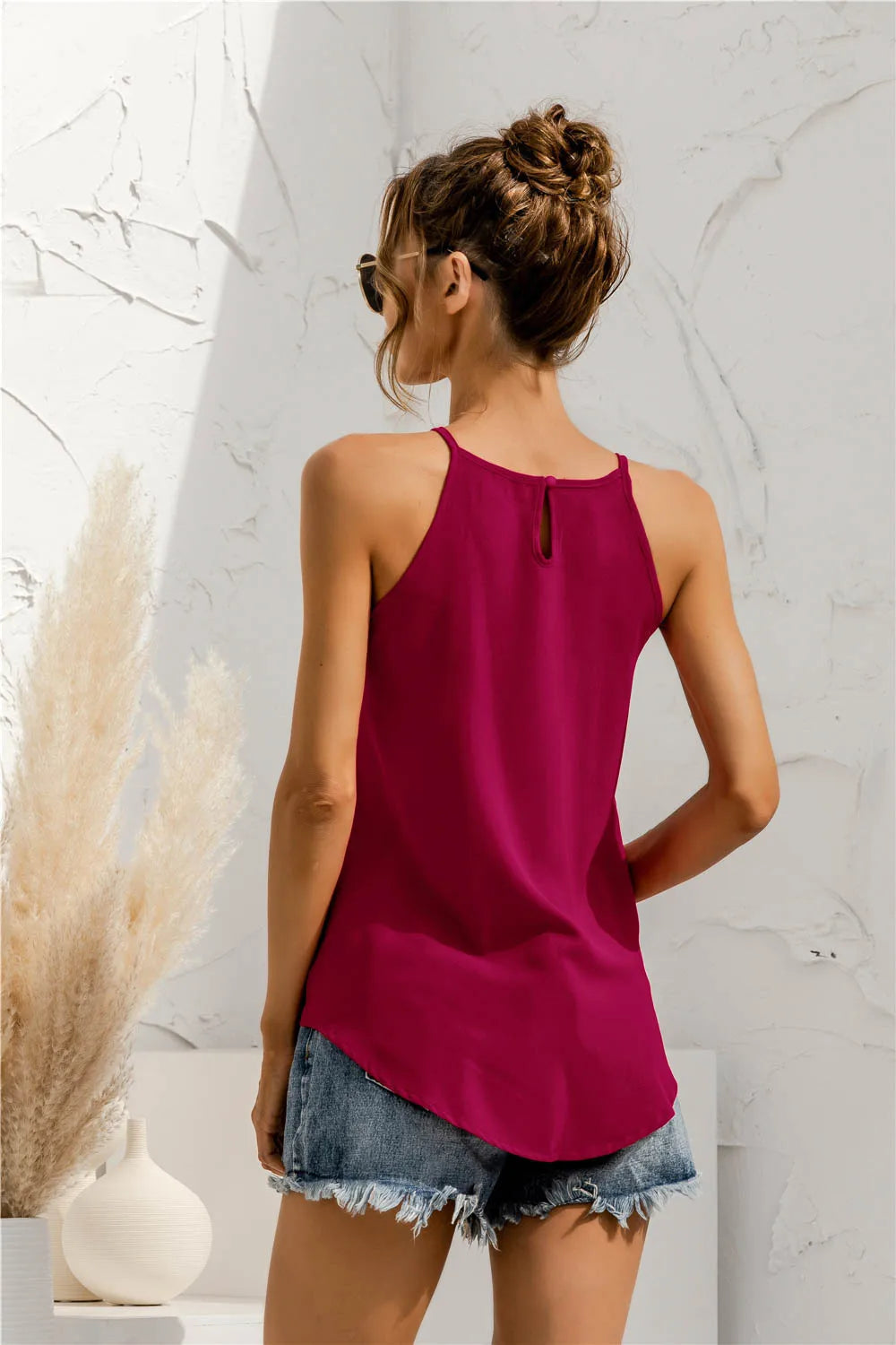 Women Summer Sleeveless Halter Solid Color Tank Top