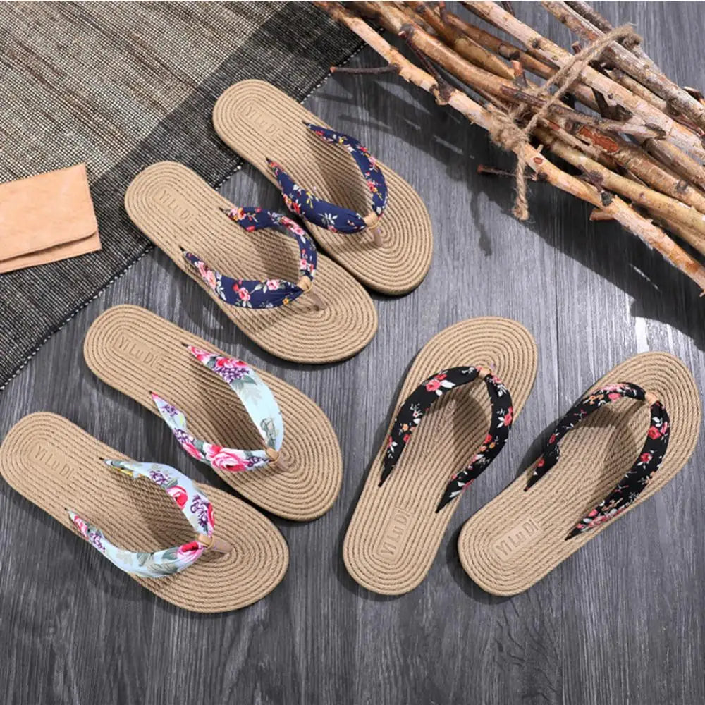 Summer Sandals Anti-slip Flip Flops Floral Beach Thongs Slippers