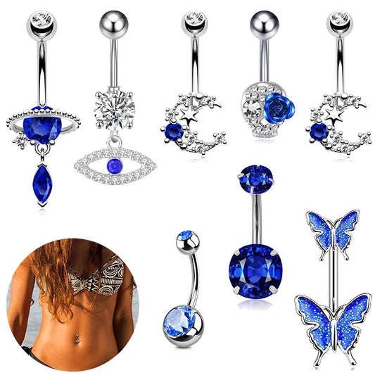 1pc Stainless Steel Blue Belly Button Ring Navel