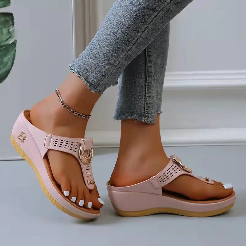 Women Open Toe Wedge Beach Flip Flops