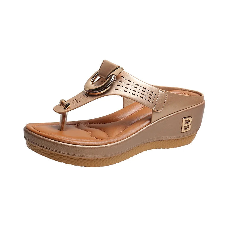 Women Open Toe Wedge Beach Flip Flops