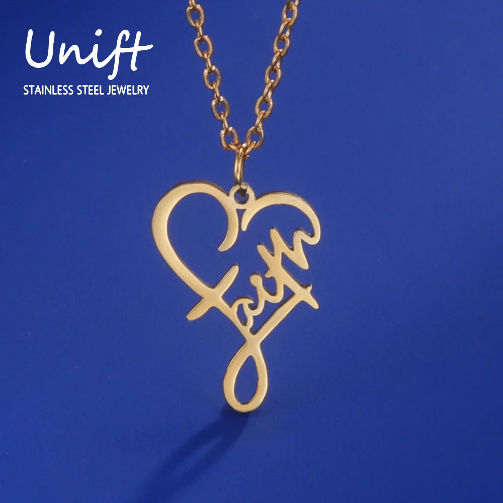 Unift Christian Faith Heart Necklace Stainless Steel