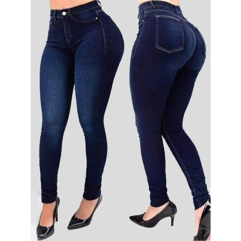 Slim Skinny Denim Pants Pockets Streetwear High Waist Pencil Jeans