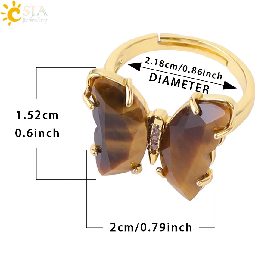 Gold Color Crystal Ring Natural Gemstone Butterfly Rings