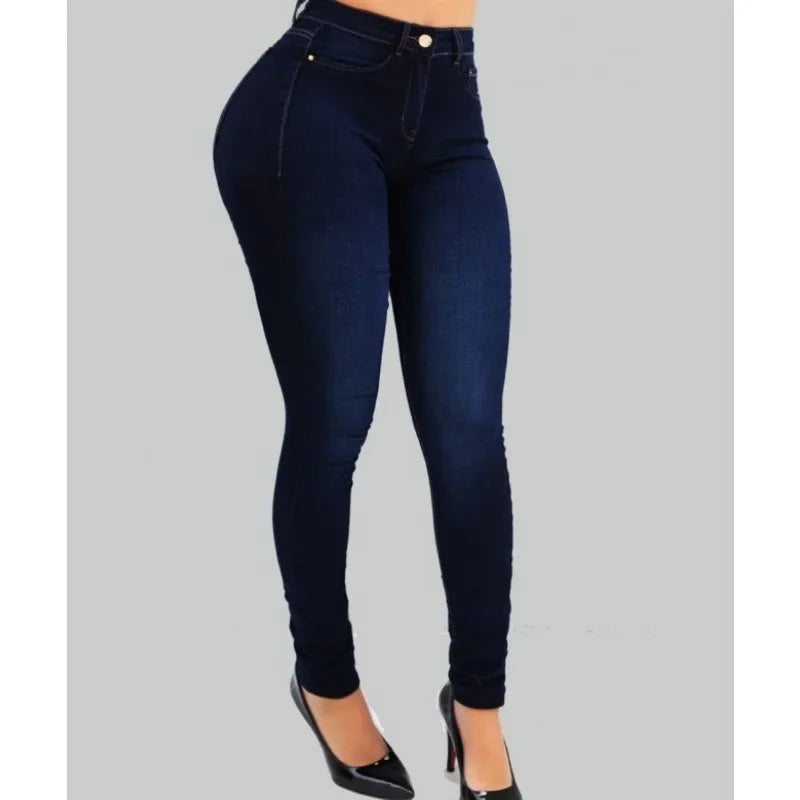 Slim Skinny Denim Pants Pockets Streetwear High Waist Pencil Jeans