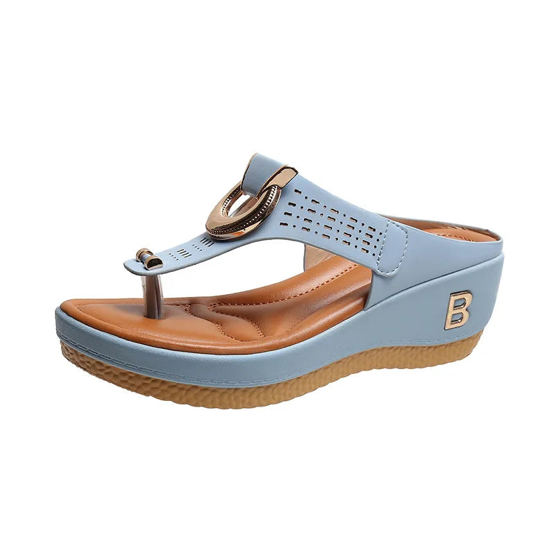Women Open Toe Wedge Beach Flip Flops
