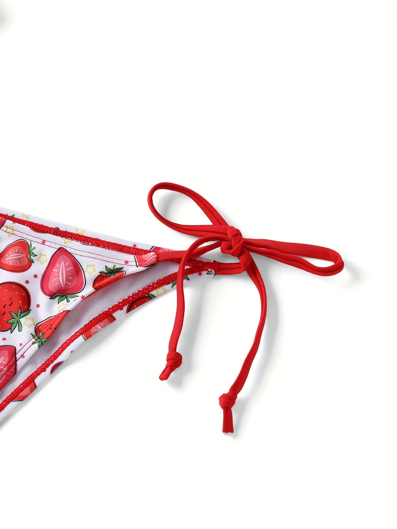 Strawberry Star Print Triangle Cute 2 Piece Set Bikini, Halter Tie Strap Backless Swimsuits, Women's Swimwear & Clothing