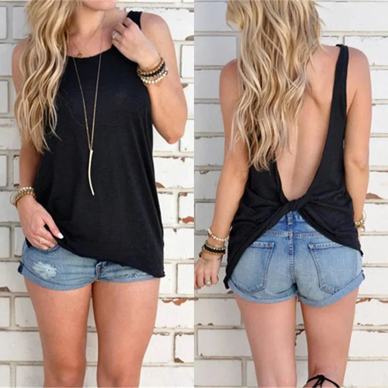 Sexy Backless Cross summer Sleeveless T-shirt