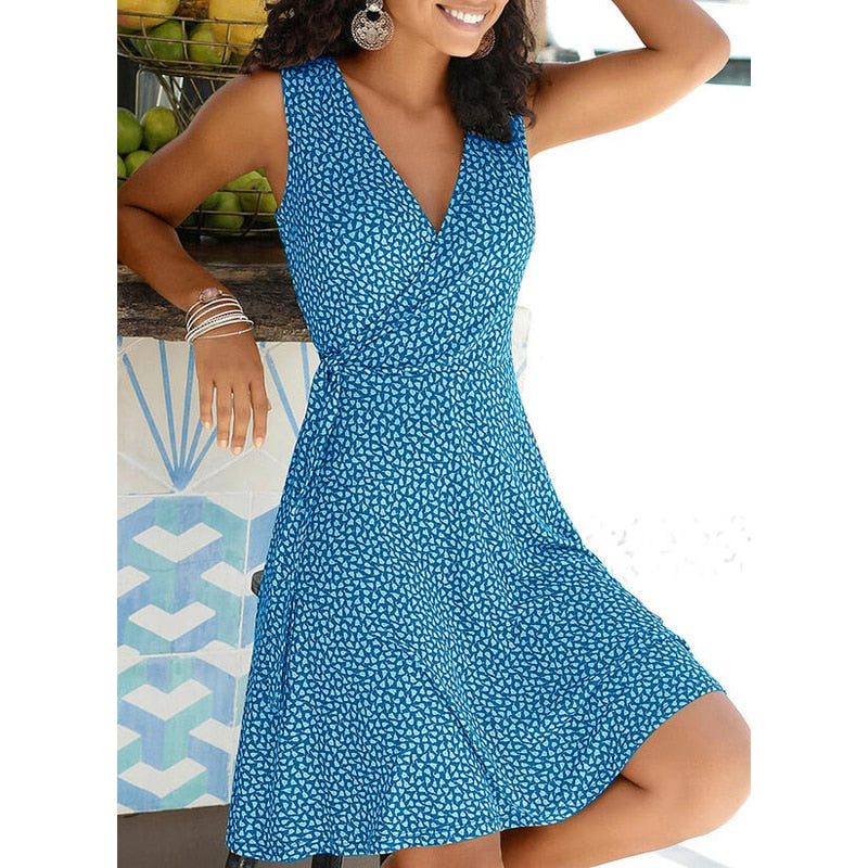 Casual Polka Dot Sleeveless Bandage Beach Dress