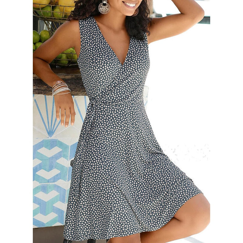 Casual Polka Dot Sleeveless Bandage Beach Dress