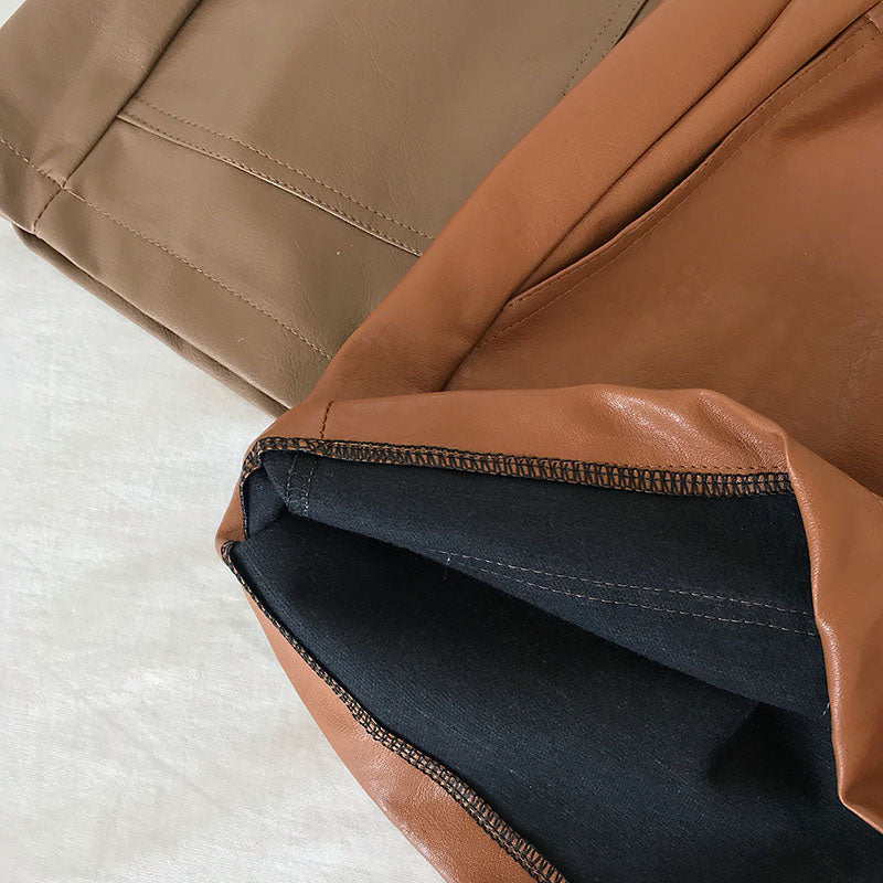 Paperbag Leather Shorts With Belt Front Pocket