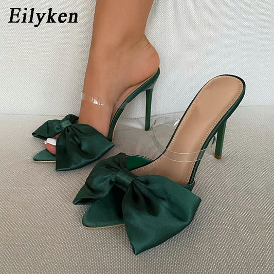 Silk Butterfly-knot Slippers Mule High Heels