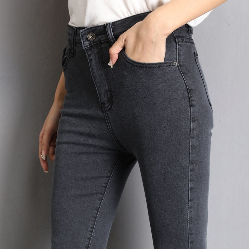 mom Stretch Jeans female washed denim skinny pencil pants