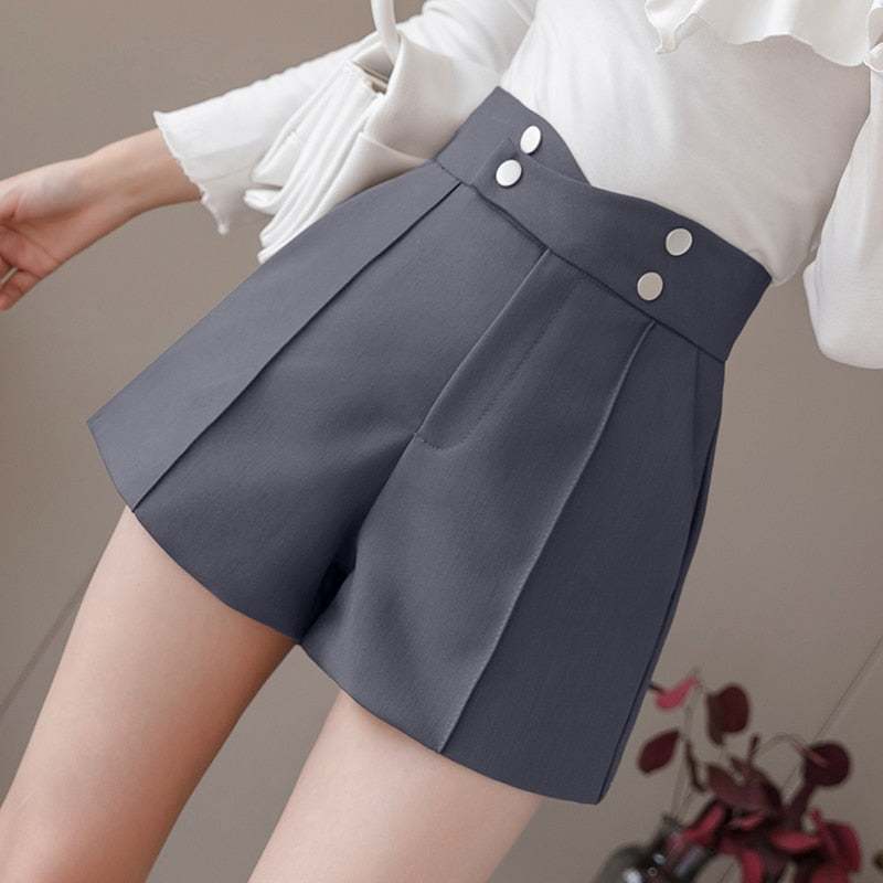 New High Waist Solid Black Office Work Shorts
