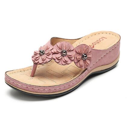 summer women Flower Wedge ladies open toe casual shoes