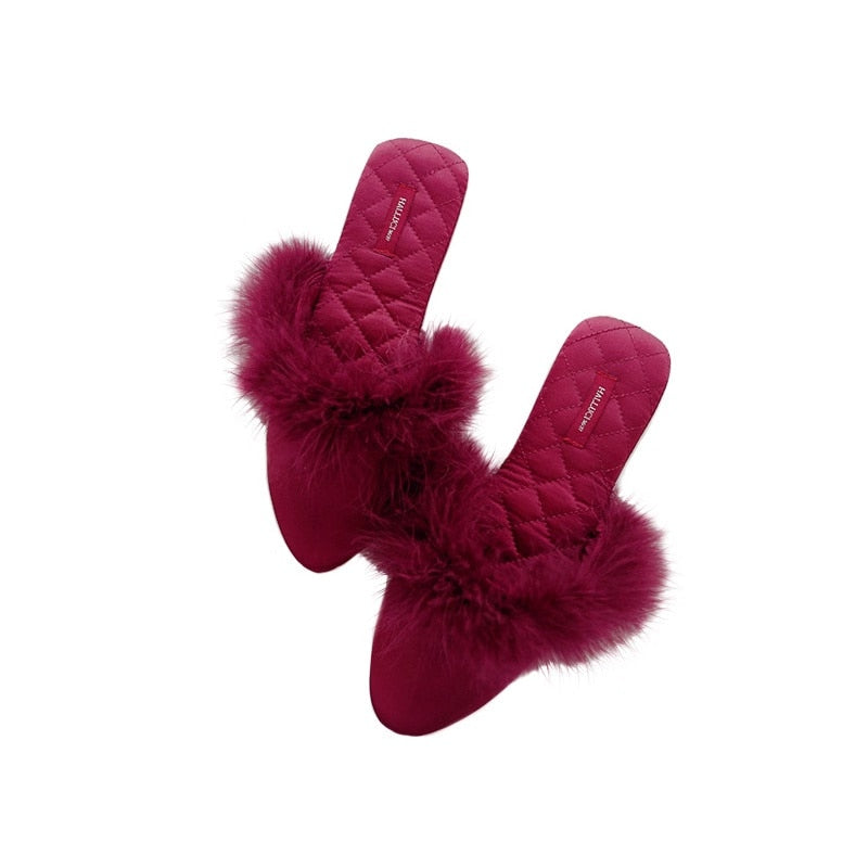 Lovely Women Flip Flop Pointed Toe Home Soft Slippers