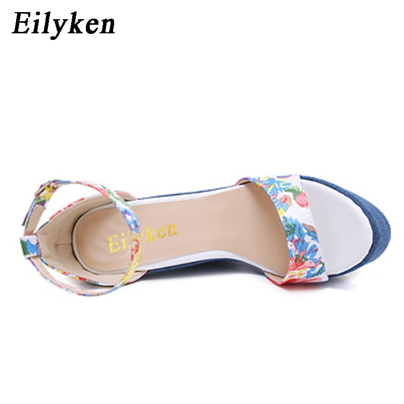 Print Denim Woman Sandals Roman High Quality Wedges Heels