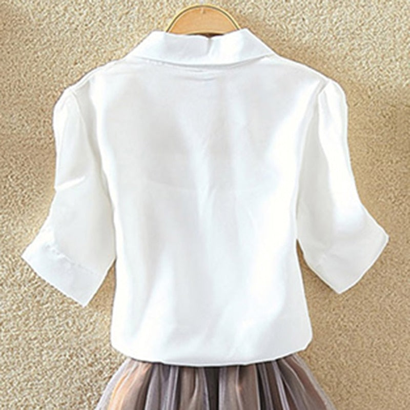 White Summer Blouses Loose Short Sleeve Casual Tops