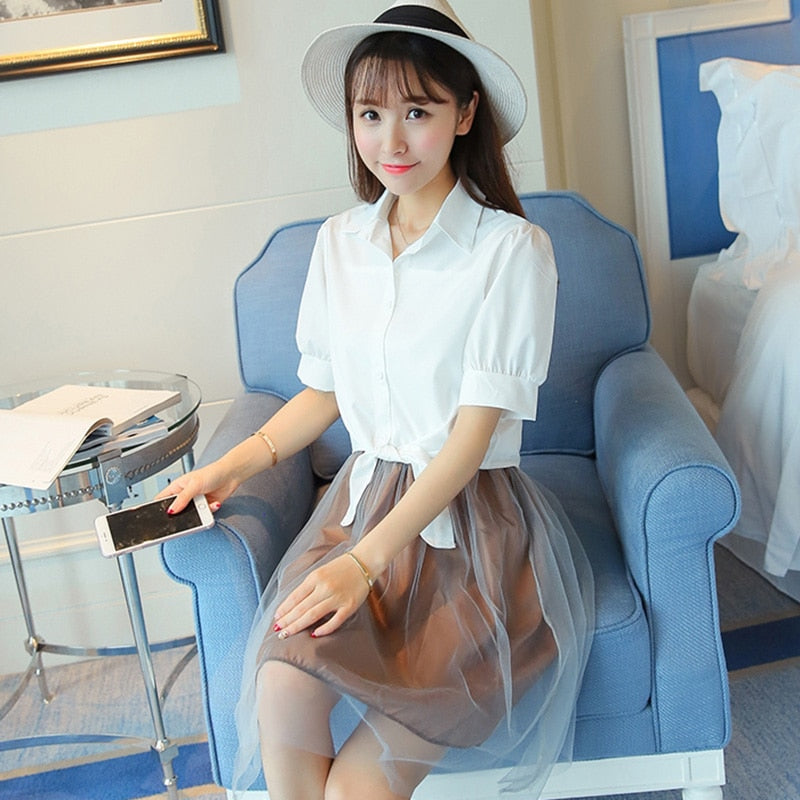 White Summer Blouses Loose Short Sleeve Casual Tops