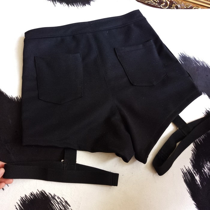 Metal Leopard Button Decoration Elastic Band Hollow Out Hip Pop Summer Fashion Shorts