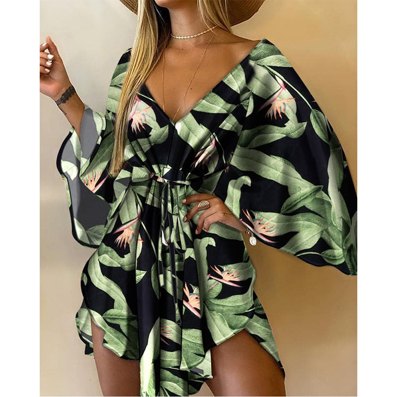 Sexy Deep V Neck Long Batwing Sleeve Mini romper