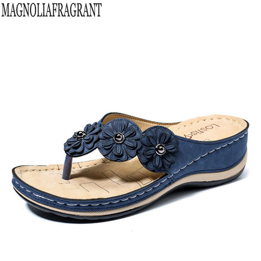 summer women Flower Wedge ladies open toe casual shoes