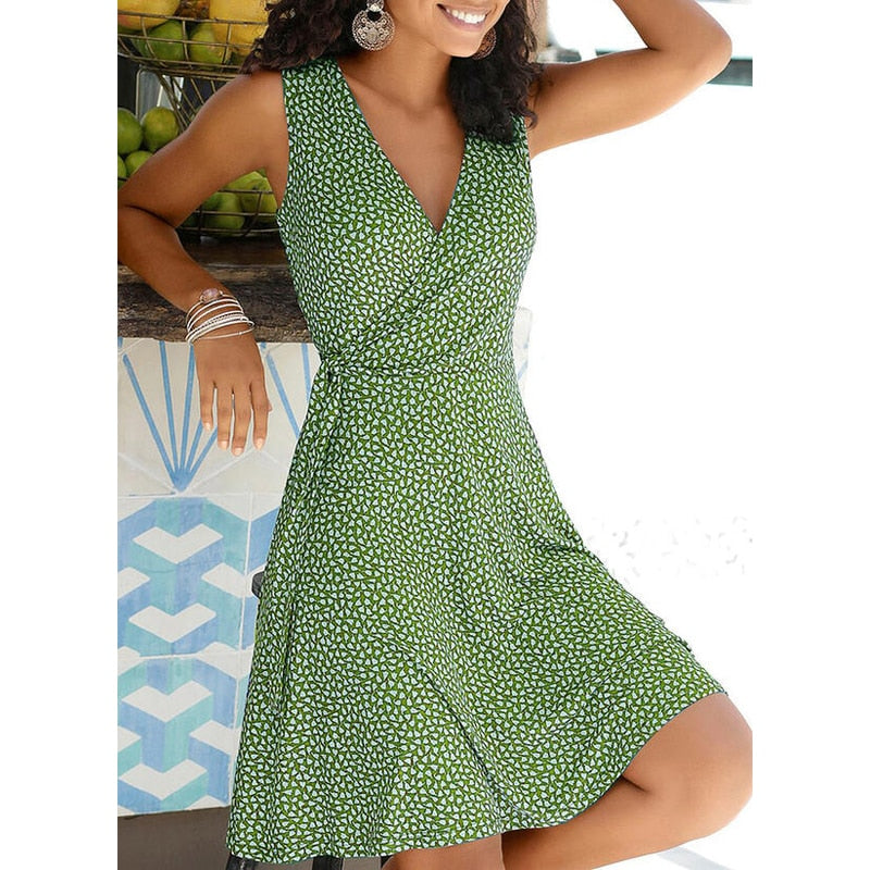 Casual Polka Dot Sleeveless Bandage Beach Dress