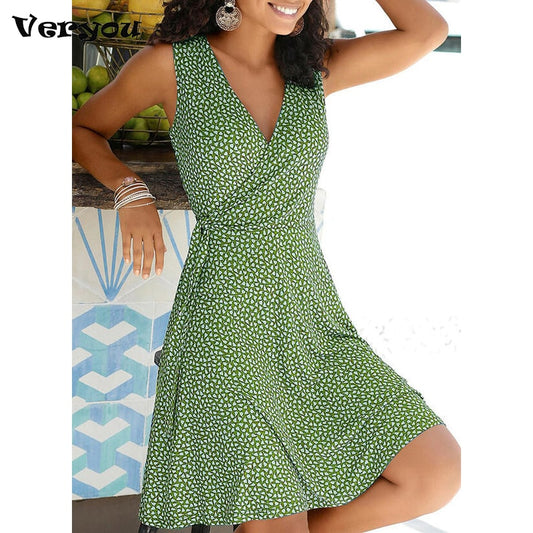Casual Polka Dot Sleeveless Bandage Beach Dress