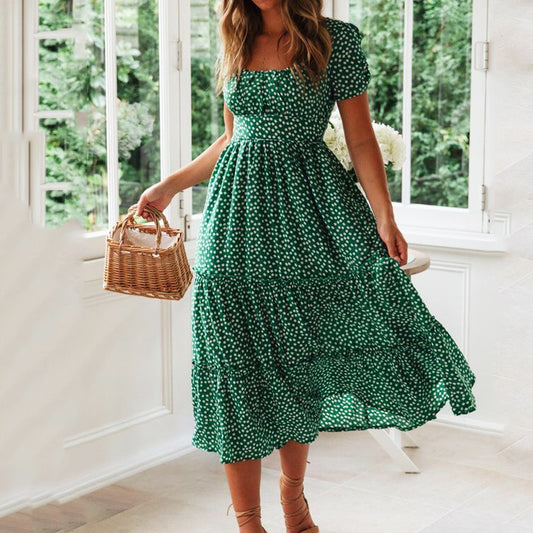 Vestidos Vintage  Print Puff Sleeve summer Beach dresses