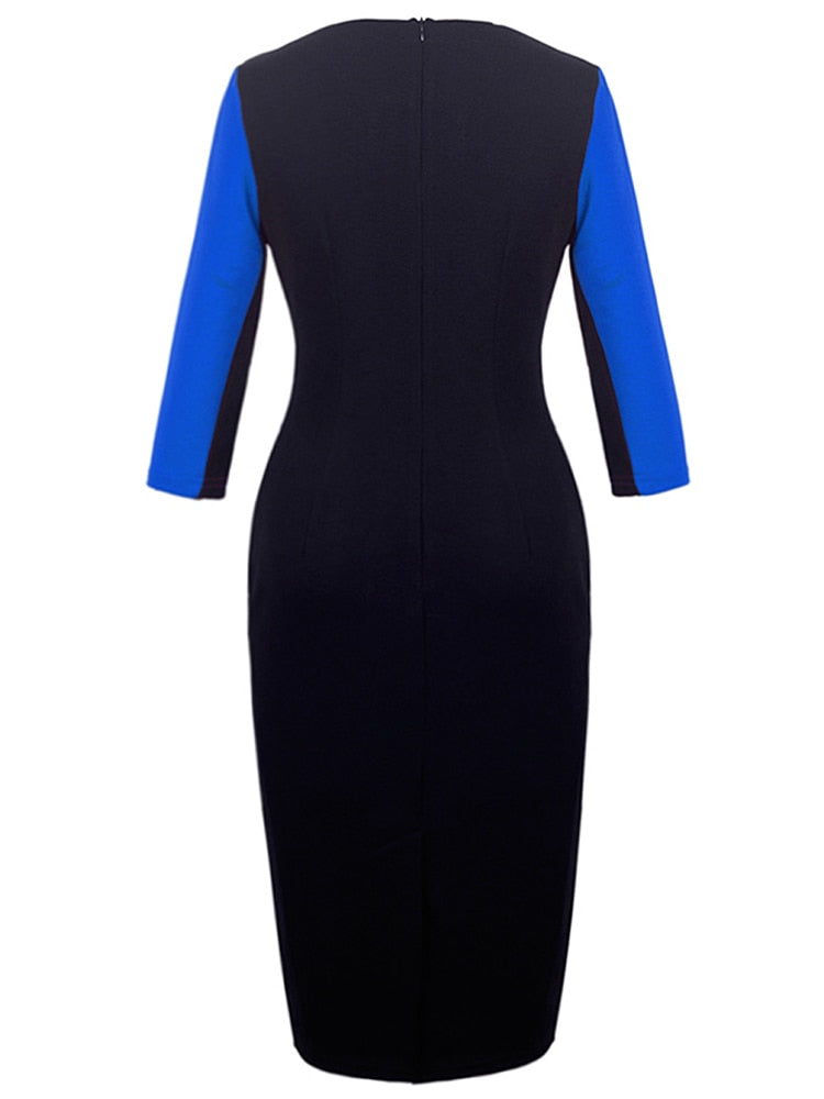 Nice-forever Spring Women Fashion Contrast Color Patchwork Dresses